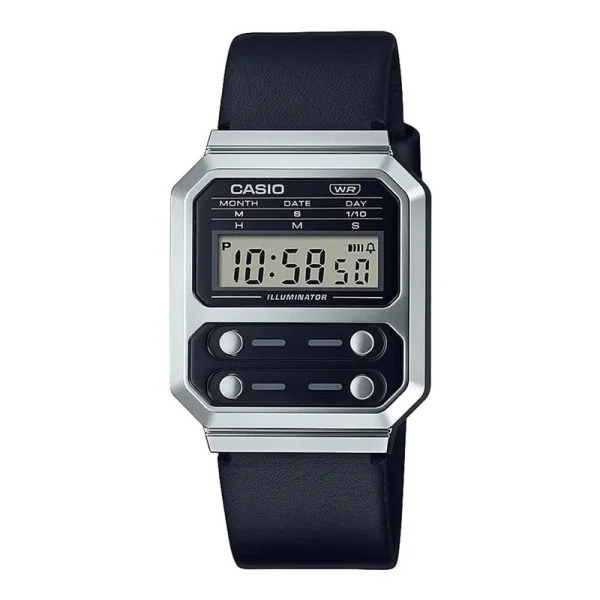 Casio Leather Band Wristwatch for Unisex, Black - A100WEL-1ADF